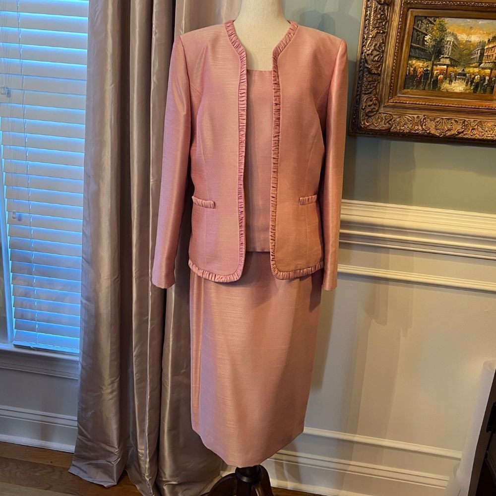 NWOT Kasper 3-Piece Skirt & Jacket & Top Suit Dusty Rose Pink Shantung Size 10 - Picture 2 of 8